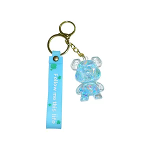 Kawaii Cartoon Acrylic Keyring Milk Tea Cup Keychain Teddy Bear Boba Liquid Keychain Floating Boba Keychain