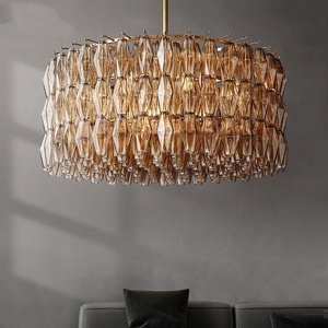 Lustre en cristal à 9 lumières, grand modèle, taillé et poli à la main, <span class=keywords><strong>suspension</strong></span> multi-ports, <span class=keywords><strong>luminaire</strong></span> suspendu en <span class=keywords><strong>grappe</strong></span> pour grand hall d'entrée - Product Image 4