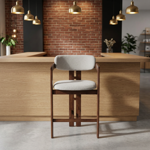 Taburete de Bar Moderno de Estilo Mid-Century, de Madera, con Tapicería de Tela y Respaldo, para Uso en Bares Domésticos - Product Image 1