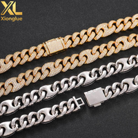 Chaîne cubaine Miami unisexe en zircon de 15 mm, plaquée or 18 carats, en alliage de cuivre, style hip-hop