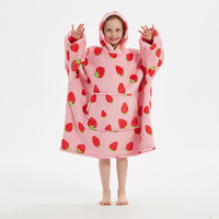 Selimut Anak-Anak Hangat Berkerudung untuk Musim Dingin, Ponco Sweatshirt Tebal Bahan Sherpa Flanel, Selimut Hoodie Hangat