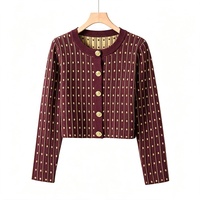 AIMEISI Nouveau Ensemble Deux Pièces Tricoté Personnalisable Décontracté Vintage Color-block à Paillettes, comprenant un Haut Cardigan à Manches Longues et une Robe Nuisette