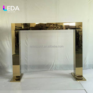 Support à fleurs rectangulaire classique en acier inoxydable doré brillant de haute qualité LEDA, centre de table de mariage, arche, décoration de fête, décoration de la maison - Product Image 1