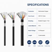 Kabel Terlindung Multi Inti Berlapis Kawat 4 6 10+ Inti Pelindung Foil Tembaga Terjalin Selubung PVC 300V Konduktor Tembaga Kabel Sinyal Kontrol
