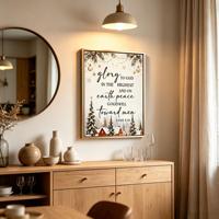 L'honneur de Dieu Luc 2:14 – Impression sur toile encadrée avec cadre en aluminium doré mat – Art mural biblique de Noël pour la décoration de villas et d'églises