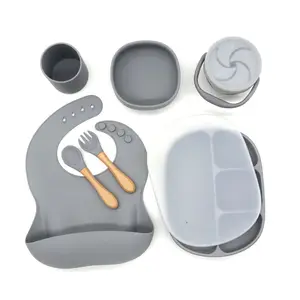 Amazon Baby Cutlery Supplier Baby Silicone Suction Plate Silicone Baby Set With Spoon And Fork