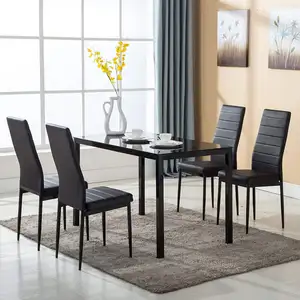 Ticari lüks endüstriyel siyah yemek masası s ve sandalye seti 6 kişilik cam yemek masası seti yemek odası için