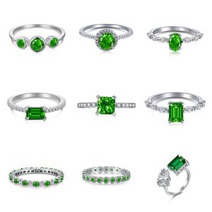 Cincin Perak Sterling S925 Mewah SPJ dengan Zirkon Kubik Cz Vintage Bentuk Persegi Panjang Biru Zamrud untuk Janji Pernikahan dan Pertunangan Wanita - Product Image 1