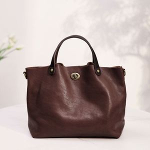 Bolso Tote de Moda de Cuero Curtido al Vegetal Estilo Vintage para Mujer, Bolso de Hombro Cruzado Multiusos con Cremallera Impermeable - Product Image 4