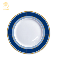 Service de table Renaissance bleu et or, design classique, assiettes en porcelaine fine pour cadeau de mariage et dîner élégant
