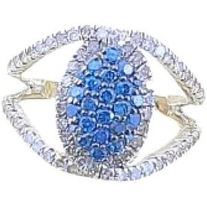 Jewelspaark <b>Diamond</b> <b>Ring</b> 1.11 Cttw Round Cut White And Blue Enhanced Natural Stone 925 Sterling Silver Engagement Jewelry For - Product Image 6