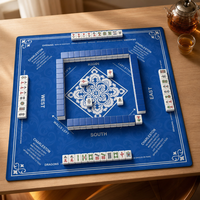 Tapis de Mahjong professionnel bleu à motifs floraux Charleston & Dragon, housse de table marine imprimée, sac de transport antidérapant en caoutchouc