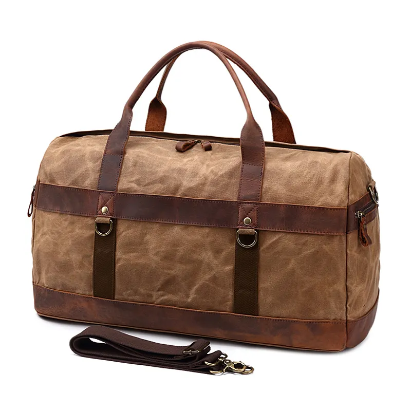 Bolsa de lona de fin de semana vintage a la moda personalizada, equipaje de noche, impermeable, lona encerada para hombre, bolsa de lona de viaje