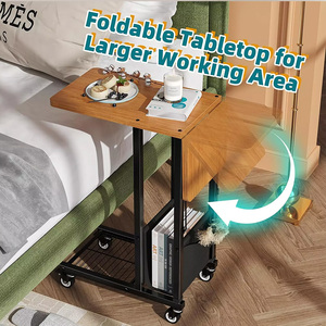 Mesa auxiliar plegable en forma de C que ahorra espacio, mesa auxiliar de madera y metal para entrada, sala de estar, dormitorio u Organización Hotelera - Product Image 2