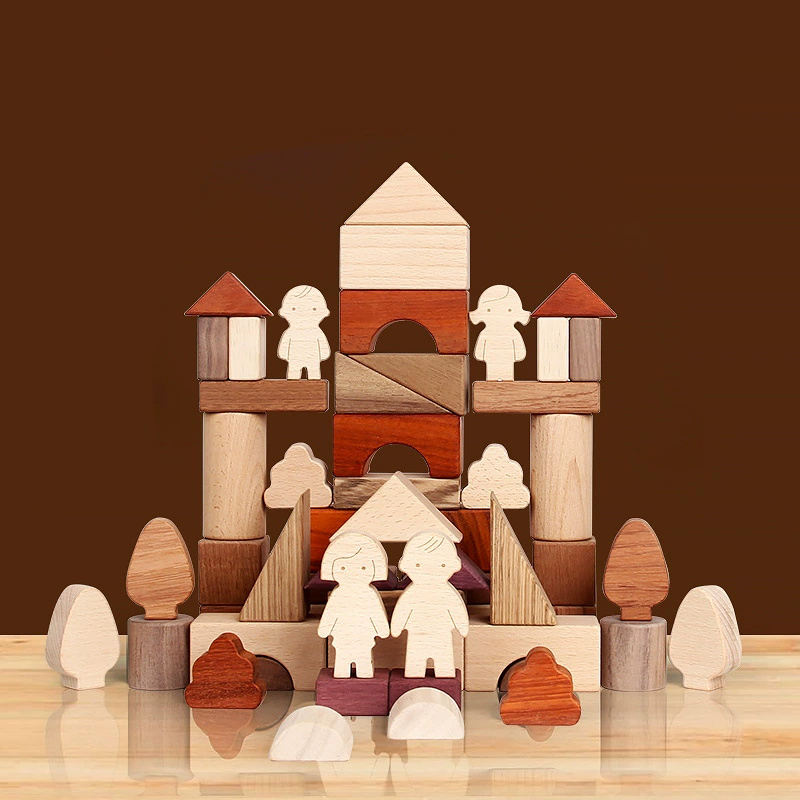 Educational Toys 56pcs Kids Wooden Building Construction Blocks Set ...