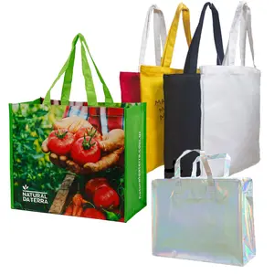 Sacolas de compras em tecido não tecido laminado PP Reusável para compras, sacolas ecológicas personalizadas impressas por atacado