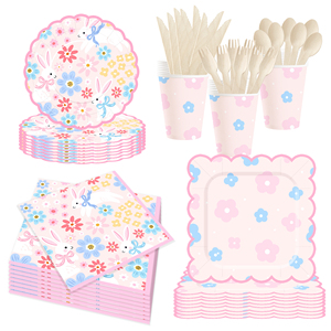 DAMAI New Design <b>Easter</b> Theme Disposable Party Plate <b>Cup</b> Pack Favors Set Pink Party Paper Plate Tableware Set - Product Image 3