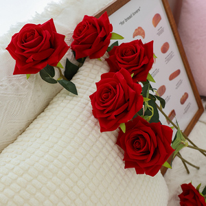 Bouquet de roses artificielles en velours Wen Hope, fleurs en soie, rouge, décoration d'intérieur, arrangement floral, accessoires de mariage - Product Image 2