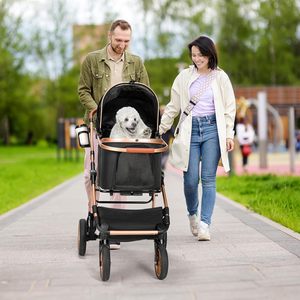 Poussette pliable à 4 roues de qualité supérieure pour animaux de compagnie Poussette pour chien 3-en-1 avec support détachable pour chiens de petite à moyenne taille jusqu'à 55lb - Product Image 2