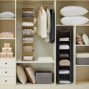 Organisateur de placard suspendu à 6 étagères avec 2 poches latérales, beige - Product Image 3