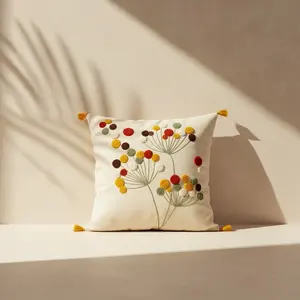 Funda de Cojín Decorativa con Borlas y Motivo de Diente de León, Cojines sin Relleno - Product Image 2