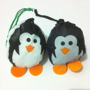 Bolsas de mano reutilizables para compras, ecológicas, con dibujos de pingüino, plegables, con bolsa