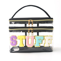 Grande trousse de toilette brodée en PVC grande capacité, double couche, avec fermeture éclair, pour voyage, personnalisable