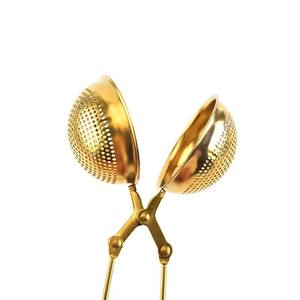 Gold <b>Tea</b> <b>Infuser</b> Stainless Steel Round Ball With Clip <b>For</b> Brewing <b>Tea</b> Sets Polished Finish 304 Material - Product Image 2