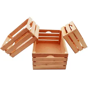 Unfinished Hand Crafted Storage Crate Wooden Fruit Boxes Rustic Wooden Crates with Vintage Decorative Display