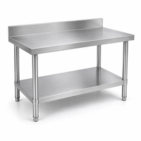 Twee-laags roestvrijstalen werktafel, rechtstreeks van de fabriek, met achterwand en onderplank voor restaurantvoorbereiding, stabiele poten, keukentafel