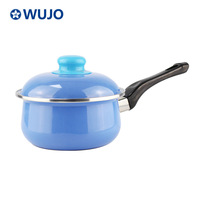 Fabricant de casseroles en émail, ensemble de 5 casseroles en émail bleues avec couvercle
