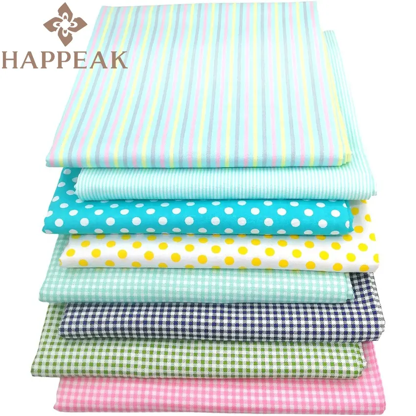 HAPPEAK Low MOQ Kit de tela de algodón precortada 50*50cm 8 unids/set Check Polka Dot Stripe Print Fat Quarters Fabric Bundles