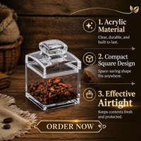 Boîte de conservation hermétique en acrylique transparente carrée de 300 ml avec couvercle à poignée, mini-récipient scellé pour aliments secs et noix