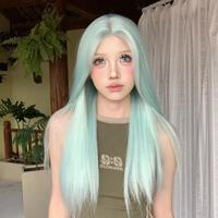 Perruque synthétique résistante à la chaleur vert menthe pour femmes avec bandeau en dentelle transparente taille de casquette réglable vendeur chaud en gros