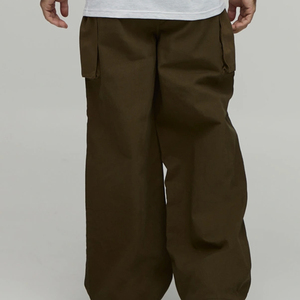 Custom <b>Men</b> <b>Brown</b> <b>Cargo</b> Pants Wide Leg Drawstring Cotton Loose Fit Utility Streetwear <b>Trousers</b> - Product Image 6