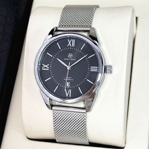 Reloj de cuarzo para hombre, elegante, negro, con correa de malla y cinturón de acero, calendario, resistente al agua. - Product Image 2