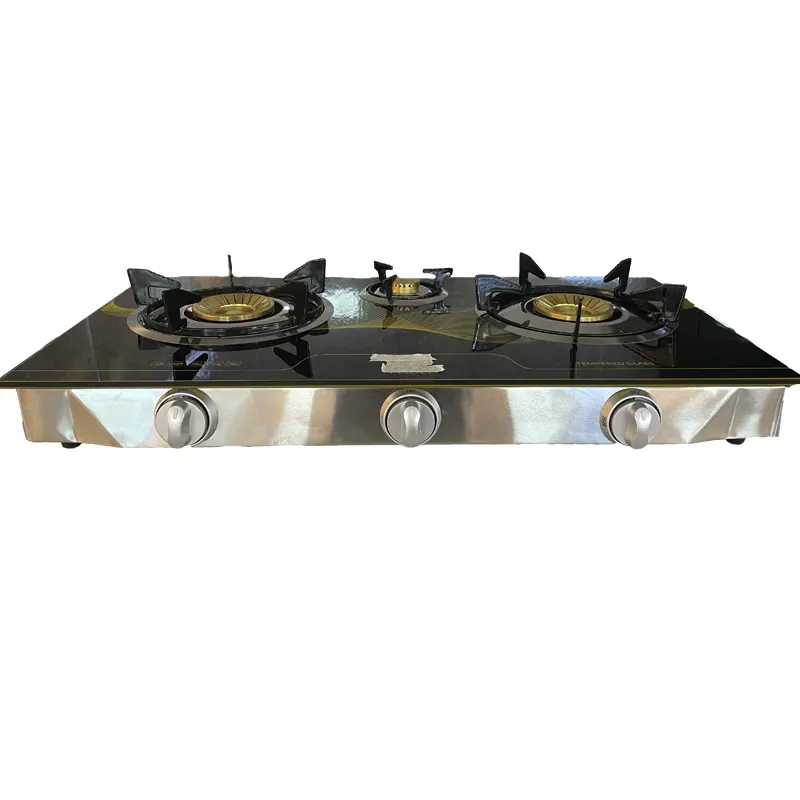 Stainless steel base Glass table 3 stove household two-duck fire gas stove