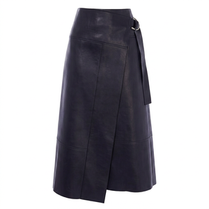 Jupe en cuir pour femme, mini, couleur unie, avec ceinture, finition brillante, taille naturelle, vintage, respirante, en satin - Product Image 1