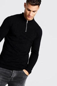 Alta media cremallera personalizado su propio logotipo de bordado en blanco de <span class=keywords><strong>manga</strong></span> <span class=keywords><strong>larga</strong></span> de los hombres camisas de polo - Product Image 3