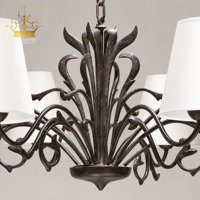 Lustre vintage en fer forgé avec abat-jour en tissu, lampe suspendue rustique décorative pour villa, restaurant, salon