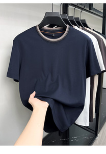 Camiseta personalizada de manga corta con cuello redondo y 210g de amoníaco líquido para hombre, camisa informal de verano, que absorbe la humedad, transpirable, de color liso. - Product Image 4