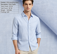 Tissu tissé teint en fil de haute qualité, écologique, 55% lin 45% coton, popeline 30S, pour vêtements formels et chemises décontractées pour hommes, femmes et enfants