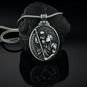 Collier pendentif ovale Jésus en étain sans plomb pour homme, articles religieux catholiques en gros, bijoux, <span class=keywords><strong>Saint</strong></span> François, chrétien - Product Image 3