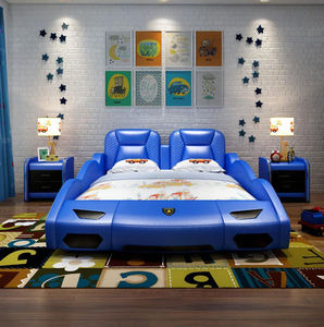 Оптовая продажа с фабрики, современные комплекты мебели для детской спальни, синяя детская кровать для мальчика, роскошные детские автомобили, кожаные кровати, детская кровать для гоночного автомобиля - Product Image 2