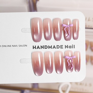 Faux <span class=keywords><strong>ongles</strong></span> ovales press-on faits main, élégants, avec nœud en ruban violet 3D et paillettes, <span class=keywords><strong>pour</strong></span> mariages, mariées, usage quotidien, rendez-vous galants et fêtes - Product Image 3