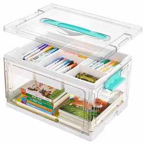 Organisateur de loisirs créatifs en plastique transparent de 20 QT avec plateaux et séparateurs amovibles, boîte de rangement pour cartes d'accessoires de jeux de société, 1 paquet - Product Image 1