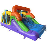 Parcours d'obstacles gonflable de qualité commerciale avec château gonflable, toboggan, trampoline, thème jungle, parc de jeux gonflable pour enfants
