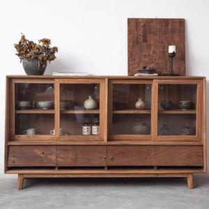 Elm Wood <b>Sideboard</b> Display Cabinet 120x40x90cm Glass Doors Living Room <b>Storage</b> Organizer Eco-Friendly Furniture - Product Image 1