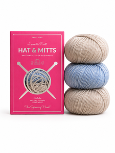 Kit de tricot DIY pour chapeau et moufles en fil neutre motif Dune de sable avec aiguilles circulaires et aiguille à tapisserie pour débutants - Dune de sable - Product Image 1
