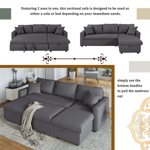 Wholesale Modern Linen Corner <strong>Sofa</strong> Pull Out Upholstery Sleeper <strong>Convertible</strong> L Shaped <strong>Sofa</strong> Come <strong>Bed</strong> Grey with Storage Space Chaise - Product Image 4